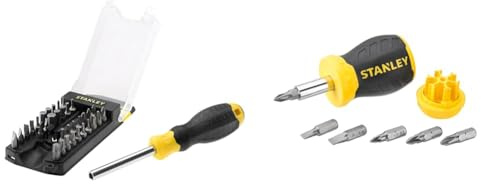 Stanley STHT0-70885 Tournevis porte-embouts - 34 embouts inclus & 0-66-357 Tournevis Porte-Embouts Boule Bi-Matière Avec 6 Embouts - Tête Magnétique - Manche Bi Matière