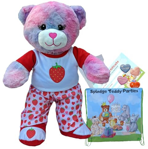 Oso de pastel de queso de fresa – Juguete de peluche suave – 40 cm – Construye tu propio kit de fabricación de oso de peluche con pijama de fresa
