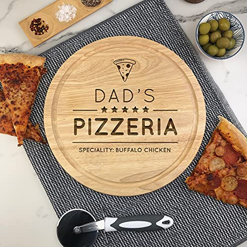 eBuyGB Personalised Wooden Pizza Board, Dad's Five Star Pizzeria, Custom Engraved 30cm Chopping Board, Pizza Serving Board - Birthday Present, New Home, Father's Day