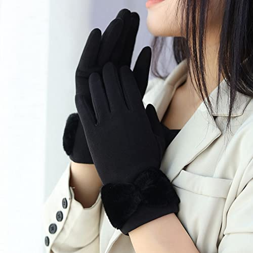 CWENROU Damenhandschuhe Winter, Mode Damenhandschuhe Retro-Fäustlinge Winter Dicke Warme Touchscreen-Fahrhandschuhe Eleganter Bogen Freizeit Einfarbig Outdoor-Sport, Der Kalte Handschuhe Reitet