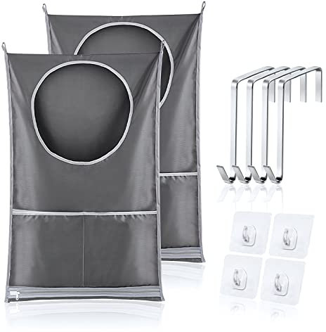 Flintronic 2 Bolsas Ropa Sucia Colgar,(73 * 48cm) Bolsa Plegable de Tela Oxford para Ropa Sucia en Las Puertas+4Ganchos de Puerta de Acero Inoxidable +4 Ganchos de Succión
