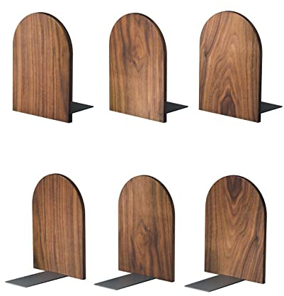 Large Bookend Hold Heavy Books- 7x4x5in 3 Pack Wood Bookends for Heavy Books Heavy Duty Walnut Book Ends for Men Wood Bookends for Office Desk Non-Skid