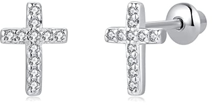 Boucles d'oreillesen croix argent sterling 925 pour Enfant Fille Femme, Boucles d'oreilles Hypoallergéniques Avec Dos de À Vis Sécurité