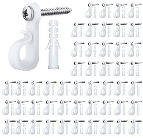 AIEX 50 Piezas Ganchos para Poner Luces Exterior, Resistente Ganchos para Luces Exterior de Navidad Ganchos de Tornillo Blancos para Luces Colgantes Patio Jardín al Aire Libre(Blanco)
