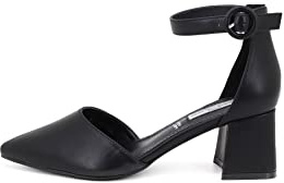 QUEEN HELENA Décolleté Scarpe con Tacco Medio Eleganti a Punta Chiusa con Cinturino Donna ZM7001 Nero Pu 38