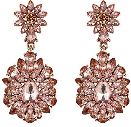 EVER FAITH Österreichische Kristall-Ohrringe für Damen, Blumen-Marquise-Statement-Kronleuchter-Ohrringe für Klar antiker Gold-Ton