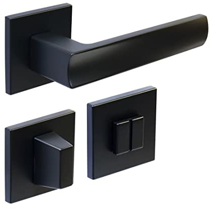 FELGNER Drückergarnitur Bolzano für Bad und WC | hochwertige moderne Türblende Türklinken Türdrücker Garnitur Türgriff Türbeschlag Rosette für Innentüren Zimmertüren | Schwarz matt