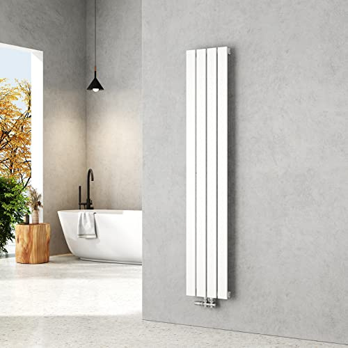 EMKE Heizkörper Schmal Hoch 1600x304 mm Einlagig Weiß 501W | Vertikal Flachheizkörper mit Mittelanschluss, Paneelheizkörper Wandheizkörper für Bad, Wohnzimmer & Schlafzimmer