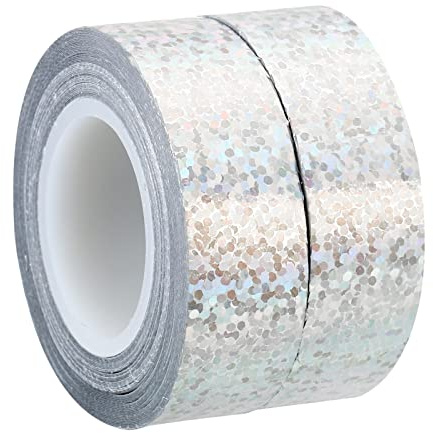 PATIKIL Gnistrande glittertejp 15 mm x 5 m, 2-pack holografisk konst prisma maskeringstejp självhäftande för gör-det-själv konst hantverk omslagsdekoration, silverton