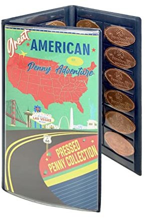 Pennybandz Press Penny Collector Tri-Fold Album - Holds 48 Souvenir Pressed Pennies - Vegan Leather - Every Book Ordered Comes with a Mystery Penny as a Gift (Great American Penny Adventure)