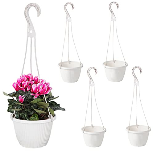Rachlicy 5pcs hängende Körbe im Freien Plastik Blumentopf Wand Hänge Pflanzer Pflanzenhalter mit Haken für Garten Innen im Freien Weiß