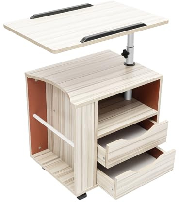 Fetcoi Nachttisch Schlafzimmer funktioneller Nachttisch aus Holz drehbar verstellbar mit Schubladen, Rollen und offenen Regalen für Schlafzimmer-Wohnzimmer
