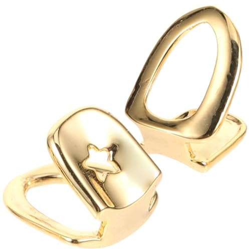 Healvian Teeth Grills Gold Tooth Caps 2Pcs Small Size Metal Mouth Grill Hip Hop Party Cosplay Rapper Costume Accessories