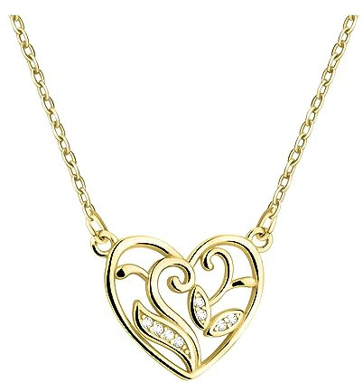Sofia Milani - Damen Halskette 925 Silber - vergoldet/golden - mit Zirkonia Steinen - Herz Blatt Anhänger - N0651
