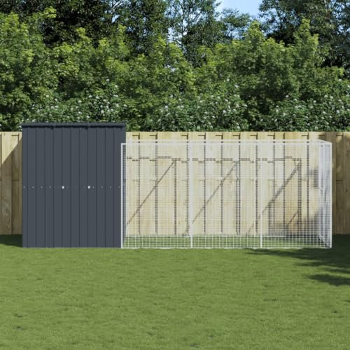 DJEKA Hühnerkäfig mit Auslauf Kleintierstall Hühnerhaus Anthrazit Gehege Hühner Hühnerkäfig Metall Hühnerstall Winterfest Outdoor Freigehege 165x455x181 cm Stahl Verzinkt