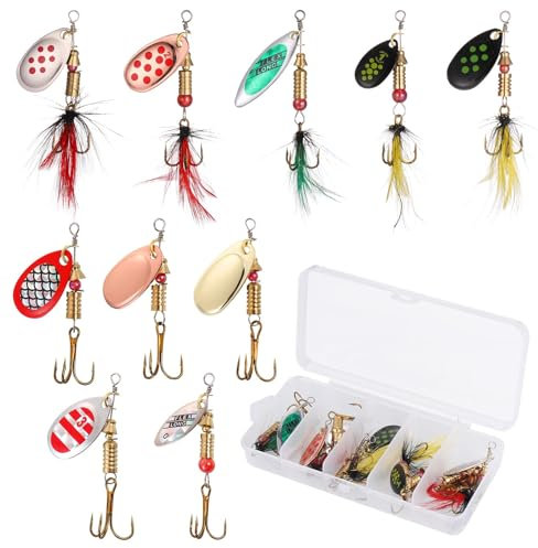 Huiguli Spinner Blinker Set, 10 Stück Angelköder mit Drillinge Haken, Spinner Köder Lebensechte Pailletten Kunstköder für Forelle, Barsch, Lachs, Hecht, Walleye