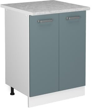 Vicco Unterschrank R-Line, Blau-Grau/Weiß, 60 cm mit Türen, mit Arbeitsplatte