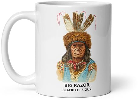 Chatcripant Tasse Sioux Indien Amérique Amérindien Blackfeet Dakota Western Navajos Cherokees Iroquois Apaches Cheyennes Mug Thé Café Peinture Ancienne (Big Razor)
