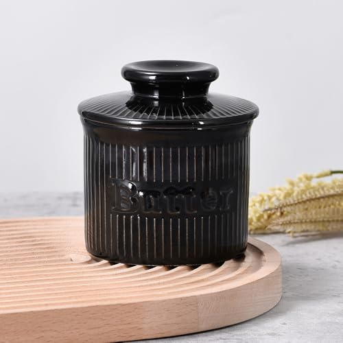 Schwarz Butterglocke, französische Butterdose mit Deckel, um Butter für den täglichen Gebrauch frisch zu halten, geprägter Butterbehälter für frisch aromatisierte Butter und