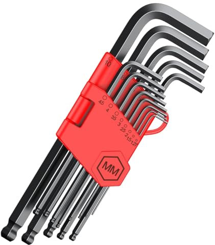 Innensechskantschlüssel Set 13 tlg, Metrische Innensechskant Satz mit Kugelkopf, 1,27 bis 10 mm Cr-V-Stahl Winkelschlüssel Set mit Klapphalter, für Reparatur von mechanischer Geräte Fahrräder