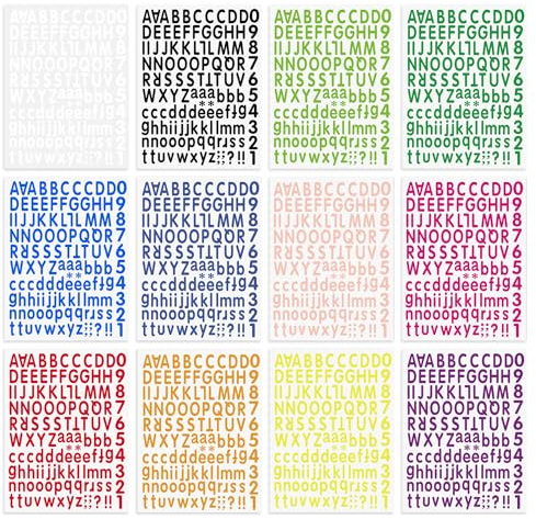 12 hojas de pegatinas de letras grandes, letras adhesivas impermeables y autoadhesivas coloridas