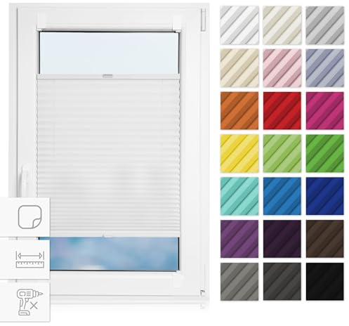 Estika Custom Plissee zum Kleben - Premium Kollektion 23 Stofffarben - Schnelle und einfache Montage - Breite 30-129 cm, Höhe 150-230 cm - Rollos für Fenster