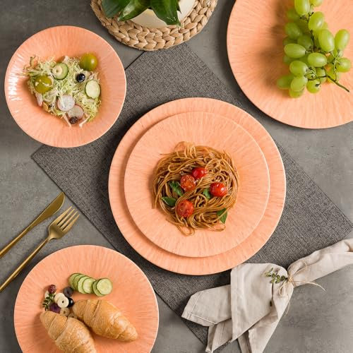 MissYIP 12 Pcs Dinner Set - Unbreakable, Dishwasher Safe Plates & Bowls - Ideal for Parties & Camping (Orange)