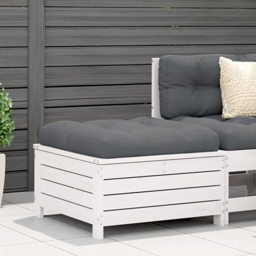 JUDYY Gartenhocker Weiß 62x63,5x32 cm Massivholz Kiefer, Balkon Hocker, Fusshocker Garten, Hocker Garten, Fußhocker Für Sessel, Gartenmöbel Hocker - 844899