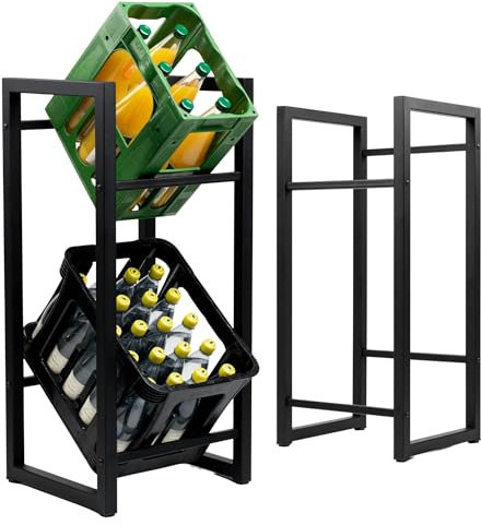 Homemetall Getränkekistenregal 2 Kisten mit 500 kg Tragkraft - Kistenregal extrem stabil & höhenverstellbar - Regal für Getränkekisten einfache Montage - Getränke-Regal schwarz aus Metall - Single