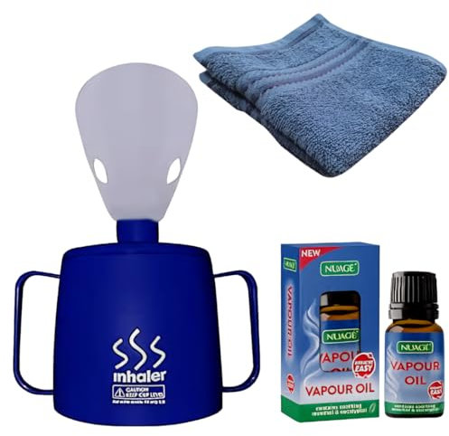 Medisure Steam Inhaler Bundle with Menthol & Eucalyptol Vapour Oil 10ml & Face Cloth - Sinus Relief, Cold & Flu Treatment, Nasal Inhaler, and Vaporiser for Cough, Blocked Nose & Fast Relief