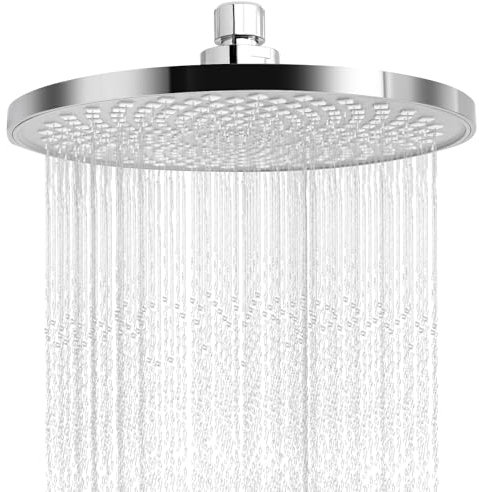 Hawdows Soffione doccia a pioggia 22 cm, soffione doccia a pioggia anticalcare, rotondo soffione doccia fisso ad alta pressione per bagno, girevole a 360°, universale filettatura 1/2 pollici, cromato