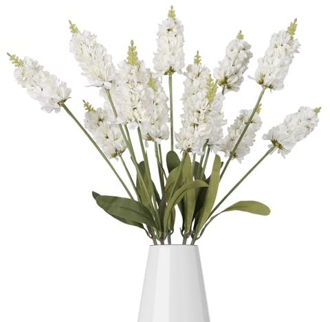 INSUNSIX 5PCS White Snapdragon Artificial Flowers 34 Long Stem Silk Delphinium Flower White Fake Hyacinth Flowers for Wedding Table Centerpieces Home Party Outdoor Decoration(White)