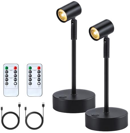 IMAGE 2PCS USB Typ-C Wiederaufladbarer kabelloser Spotlight High-Power einstellbare Bildbeleuchtung für Bilder, Pflanzen, Kunstwerke, Schmuck, Wandleuchte für Schlafzimmer Restaurant Abendessen Bar