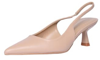 Slingback Donna Tacco Rocchetto 6 cm Cinturino alla Caviglia Decollette in Ecopelle Tinta Unita Tallone Scoperto Sottopiede Imbottito (Nude, Sistema Taglie Calzature EU, Adulto, Numero, Media, 40)