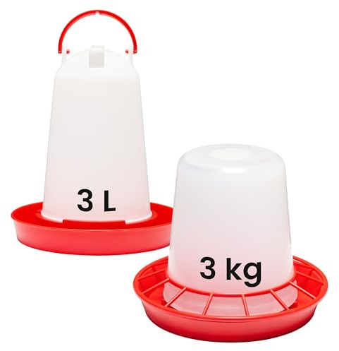 Garronda Set: Hühnertränke 3 L & Futterautomat 3 kg – Automatischer Wasserspender & Futterspender für Hühner, Wachteln und Küken, leicht zu reinigen, aus BPA-freiem Kunststoff GD-0152