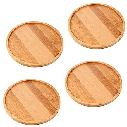 JOINPAYA 4pcs Bamboo Pots Trays Natural Serving Tray Bonsai Coasters Decorative Plant