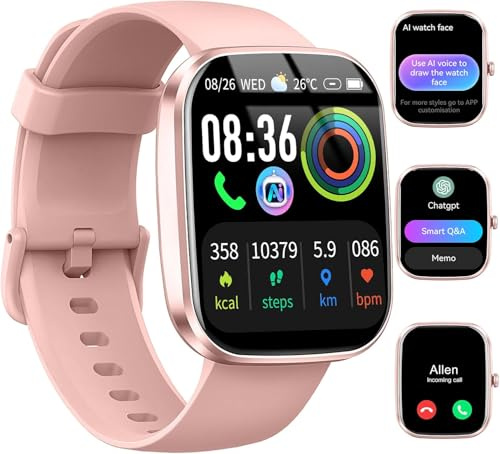 Uaue AI Smartwatch Uomo Donna, 2025 Nuova Fitness Tracker Orologio con Voce AI/Quadrante AI, Chiamate Bluetooth/Cardiofrequenzimetro/Contapassi/Sonno/115+ Sportive, 1.91 Smart Watch Impermeabile IP68