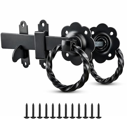 ZAVIA Twisted Garden Ring Gate Latch for Garden Gates 6” Door Latch Powder Coated Solid Handle Gate Catches for External Door