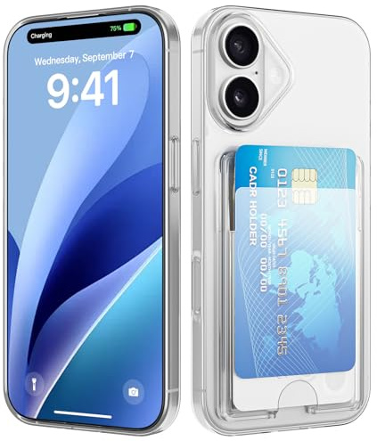 nicekool Hülle für iPhone 17 mit Kartenfach für 2 Karten, Handyhülle Kartenhalter Transparente Rückseite Schutzhülle Dünn Weiche Stoßfest Handy Kartenetui Bumper Brieftasche Cart Case Cover