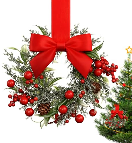 Generisch Weihnachtskränze für Küchenschrank, mit Schleife, Rote Beere, Türkranz Weihnachten, Kleine Weihnachtskranz Weihnachtsdeko Tür, für Weihnachten Fenster Wand Haustür Dekoration