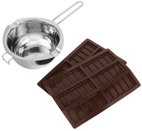 NUOBESTY 1 Set Double Boiler for Chocolate Melting - 1200ml Stainless Steel Chocolate Melting Pot for Stove Top with Non-Stick Plastic Molds