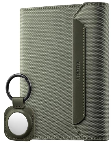 VULKIT Slim Reisepass Hülle für Herren und Damen RFID/NFC Schutz Magnetverschluss mit Airtag Halter, 4 Kartenfächer, 2 Reisepassfächer, Bordkartenhalter, Stifthalter und Ausweisfenster, Grün