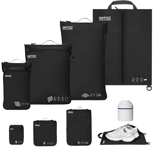Organizador de Maletas Compresión Cubo Embalaje Set de 4 Reutilizables TPU Bolsas de Vacío con IPX8 Cremallera Impermeable Bolsas de Vacío para Ropa, Ropa Interior, Calcetines, Zapatos