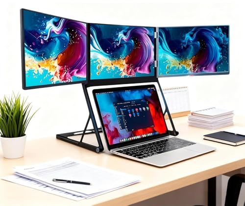 WEIZIIA 15.6 Triple Laptop Screen Extender, 1080P FHD Portable Triple Screen Laptop Monitor Extender, Type-C/HDMI/USB-C with 360° Rotation Adjustable Viewing Angles Compatible with Windows and Mac