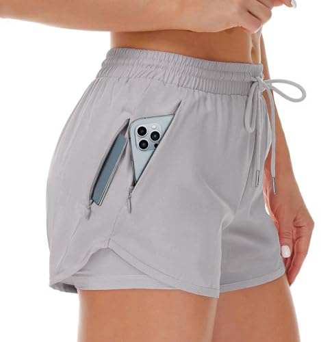 Cheerful Mario Verano Pantalones Cortos Mujeres para Deportivo Corriendo 2 en 1 Antirozaduras Muslos con Bolsillo Cremallera