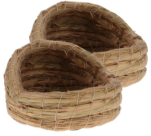 Veemoon Lot de 2 Nids Tissés en Paille Naturelle pour Poules, Lits de Couchage de Pantoufle 15 Cm, Nichoirs Confortables pour Ponte et Reproduction, Cage à Poules Adaptée, Petit Lit