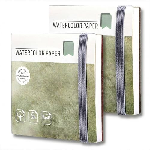 Mini Skizzenbuch, 8x8cm 300g/m² 2er Pack Aquarell Malbuch 20 Blatt, 40 Seiten Zeichenbuch Skizzenpapier Aquarellpapier Sketchbook Aquarellbuch für Künstler Aquarell Tusche Acryl