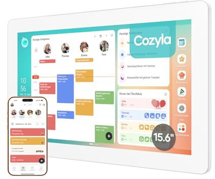 Cozyla Calendar Plus 2: 15,6 Digitaler Kalender mit Google Play Store | Anpassbares Dashboard, Sprachassistent, Touchscreen, Echtzeit Kalender-Sync, Aufgaben- & Belohnungssystem, Essensplanung