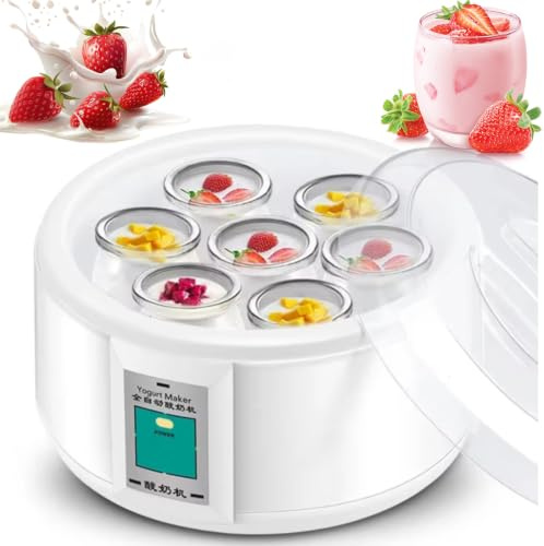 Yogurtiera Elettrica 1,5L, Fermentatore Automatico | Rivestimento in acciaio inossidabile e 7 coppette per yogurt, facili da usare e pulire per fermentare natto, vino di riso e