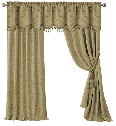 Elrene Home Fashions Mia - Tenda Oscurante per Finestra, Motivo Jacquard, 132 x 241 cm, 1 Pannello, Colore: Oro